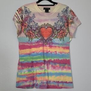 Vintage Y2K Takoni Women’s Graphic T-Shirt Size M/L Multicolor Tie Dye Grunge